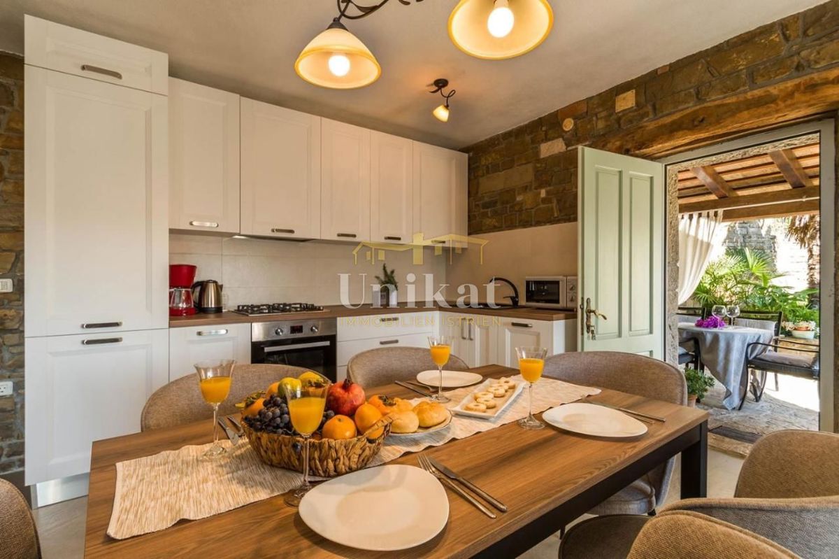 Prenovljena kamnita hiša s bazenom in pogledom na Motovun